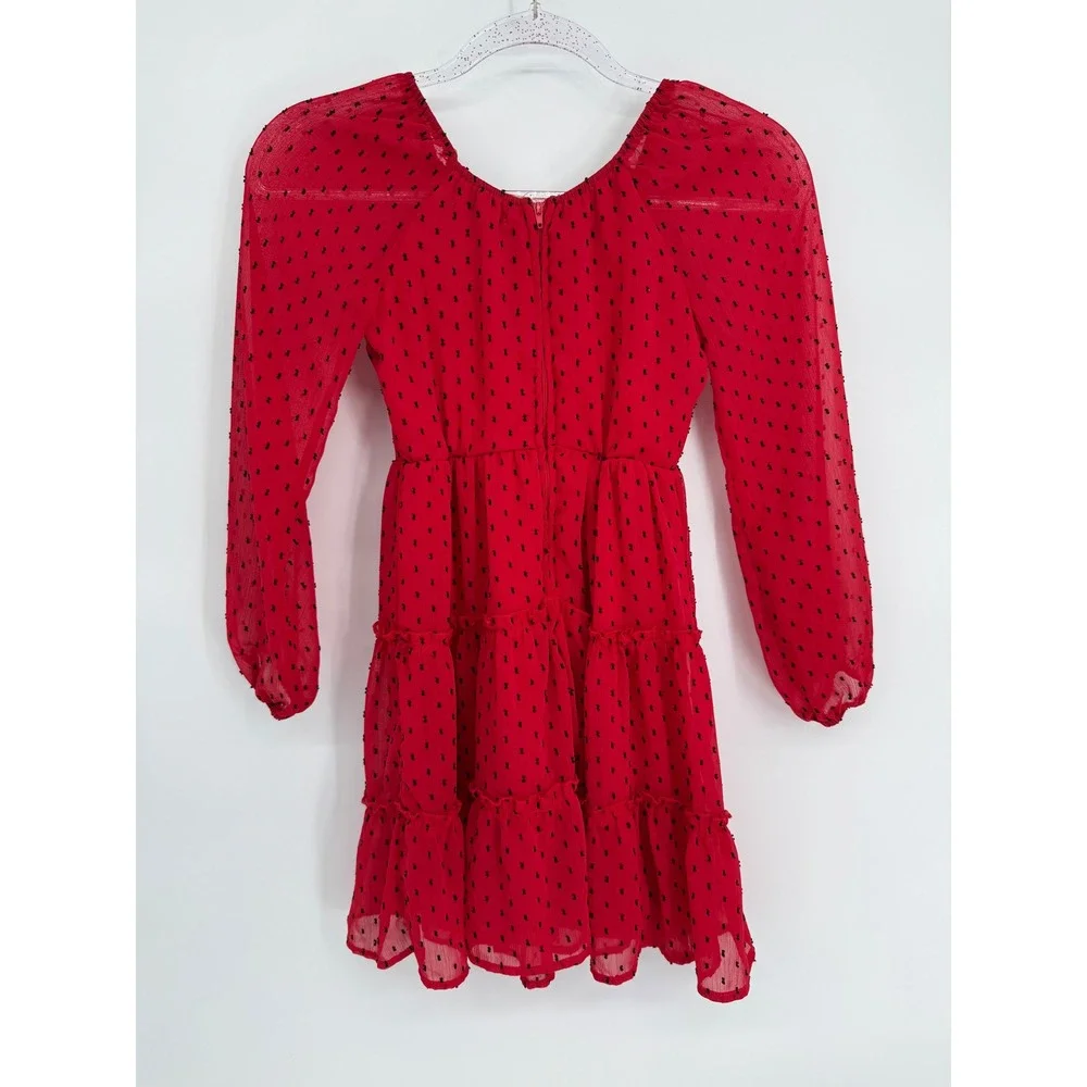 Trixxi Girl Red Swiss Dot Tiered Long Sleeve Dress Kids Sz‎ S